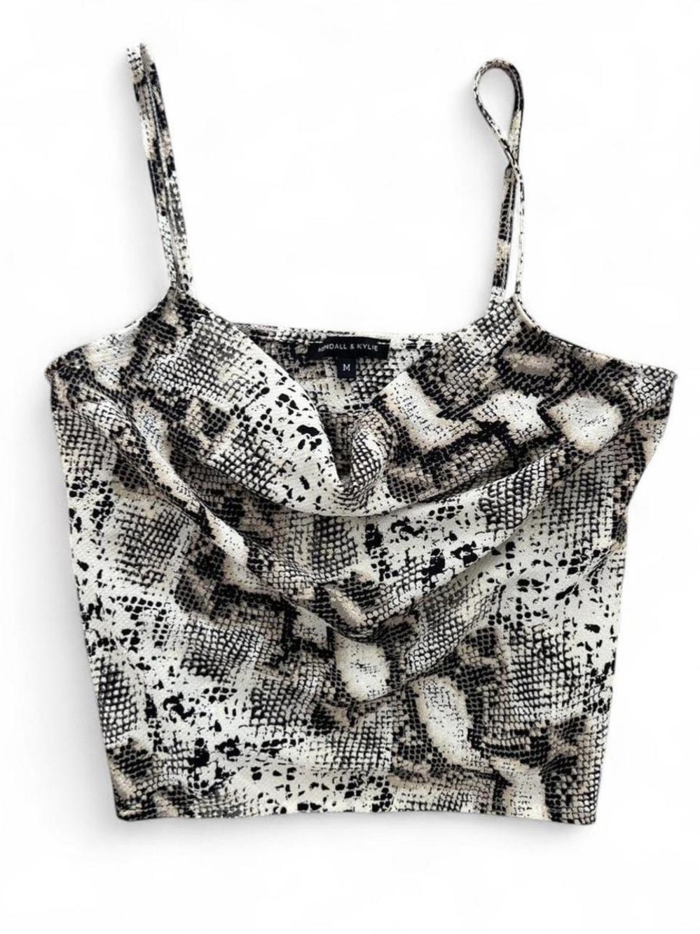 Kendall & Kylie Snakeskin Cowl Neck Crop Top Draped Strappy Going Out Women’s M